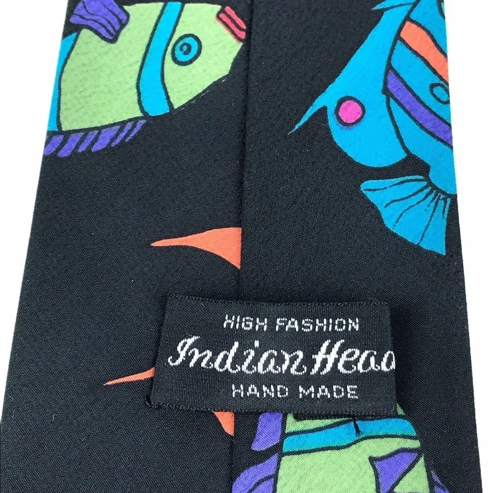 Handmade Black Colorful Fish Tie Sea Animal Art Artistic Men's Necktie 3.5 x 55
